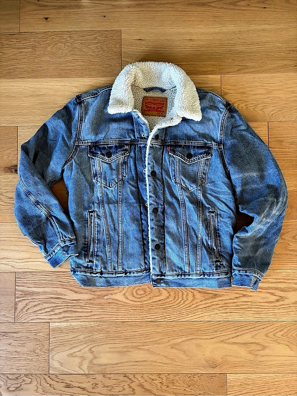 Levi's Type III Sherpa Trucker Jacket Denim Blue & White Medium